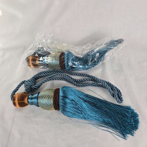 Decorative Curtain Tiebacks Ball Tassels Holdbacks Blue, Gold Bronze Set of 2 - Picture 7 of 7